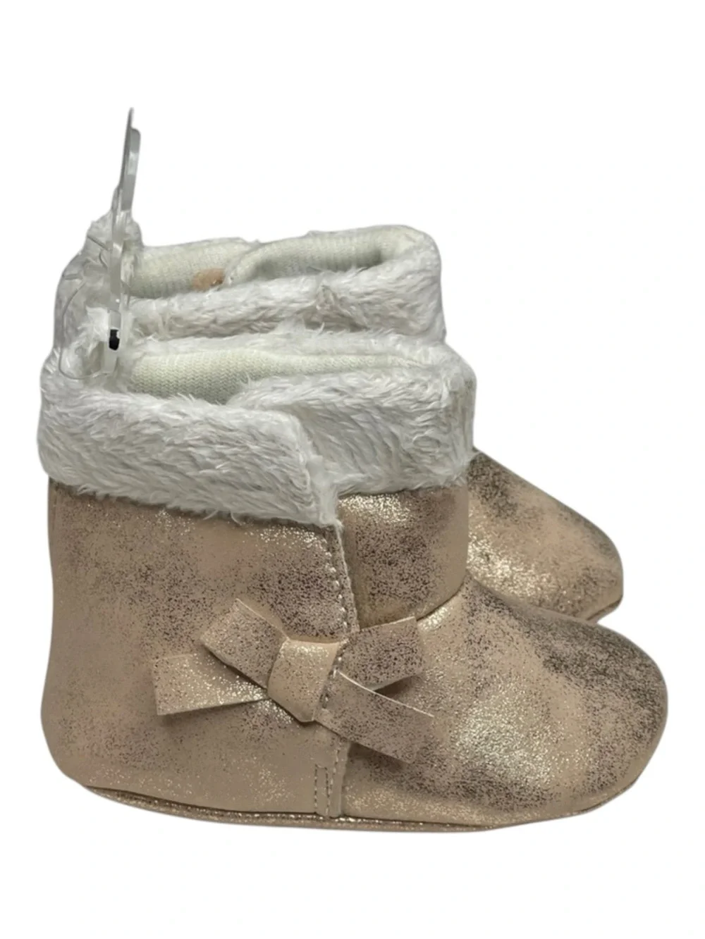 new Carter’s ❤︎ Bow Baby Faux Fur Trim Booties ❤︎ Rose Gold ❤︎ 3 - 6 Month ❤︎︎